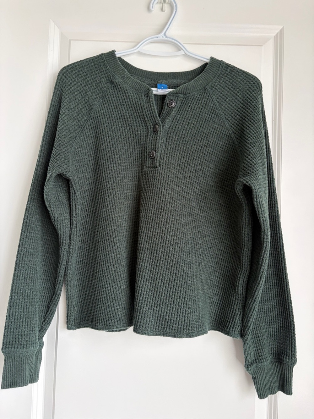 Old Navy Dark Green Waffle Knit Henley Sweater Size Medium